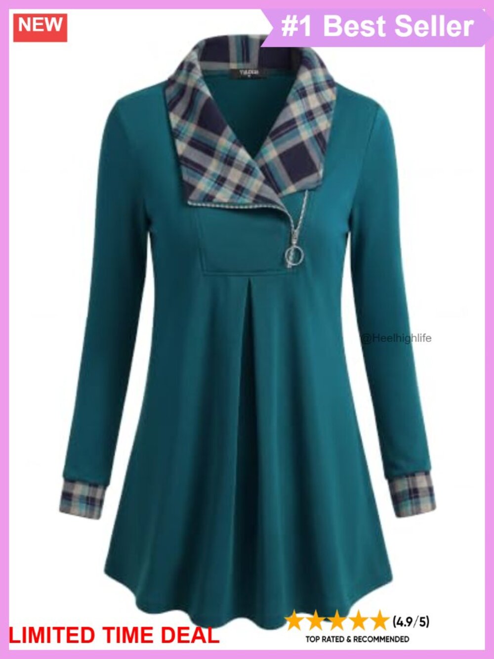 Womens Zip Up Tunic Sweatshirt Long Sleeve A-Line Pullover Top